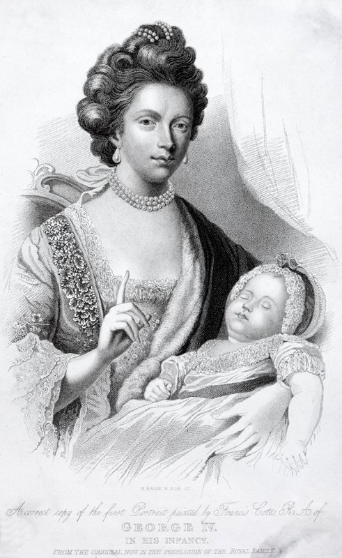 Königin Charlotte, Gemahlin von König Georg III., mit ihrem kleinen Sohn, dem zukünftigen Prinzregenten und König Georg IV. von English School