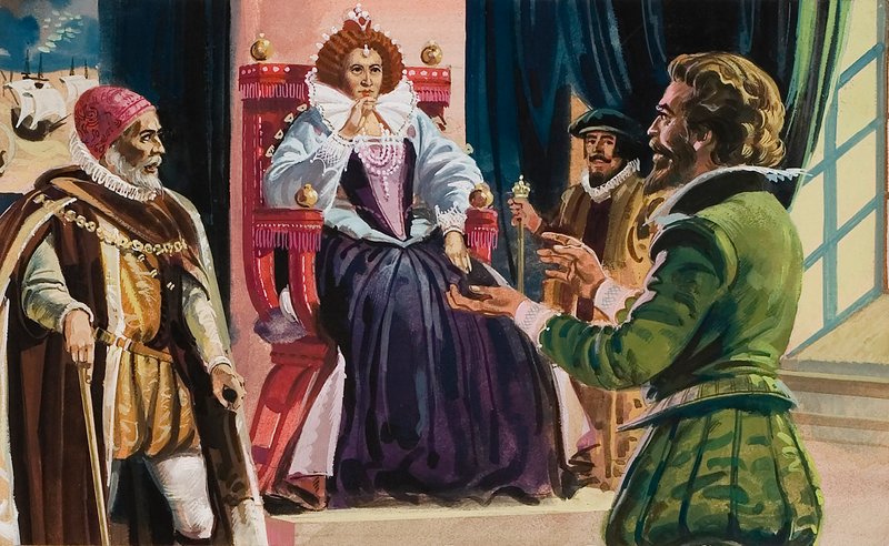 Königin Elizabeth I (1533-1603) und Sir Francis Drake (1540-96) von English School