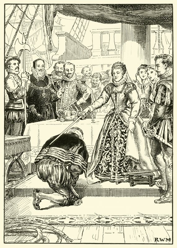 Königin Elizabeth an Bord der Golden Hind von English School