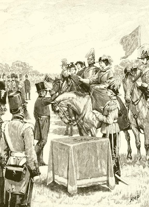 Königin Victoria leitet die erste Verleihung des Victoria-Kreuzes von English School