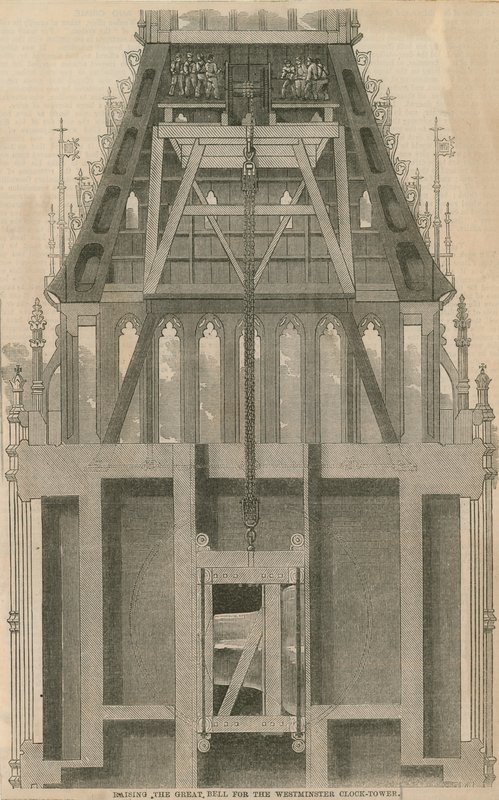 Das Heben der großen Glocke für den Westminster Clock Tower, London von English School