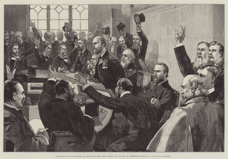 Wiederwahl von Mr. Parnell zum Führer der irischen Partei, 25. November 1890, im Ausschusszimmer Nr. 15, House of Commons von English School