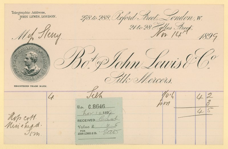 Quittung von John Lewis & Co., 14. November 1896 von English School