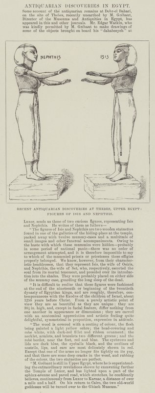 Jüngste archäologische Entdeckungen in Theben, Oberägypten, Figuren von Isis und Nephthys von English School