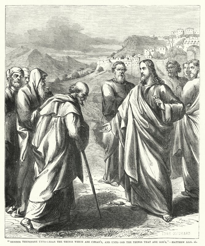Gebt daher dem Kaiser, was des Kaisers ist, und Gott, was Gottes ist, Matthäus XXII, 21 (Gravur) von English School