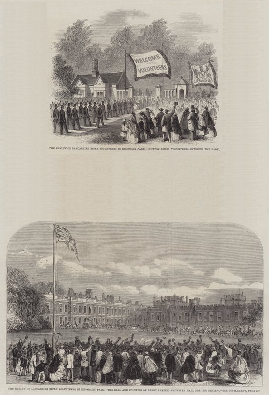 Parade der Lancashire Rifle Volunteers im Knowsley Park (Stich) von English School