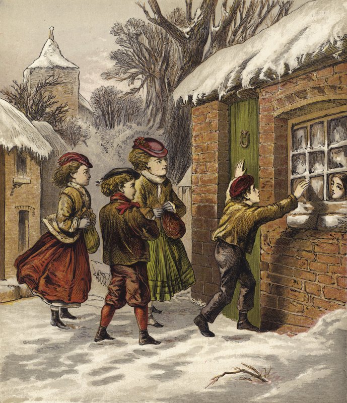 Reiche Kinder besuchen arme Kinder zu Weihnachten von English School