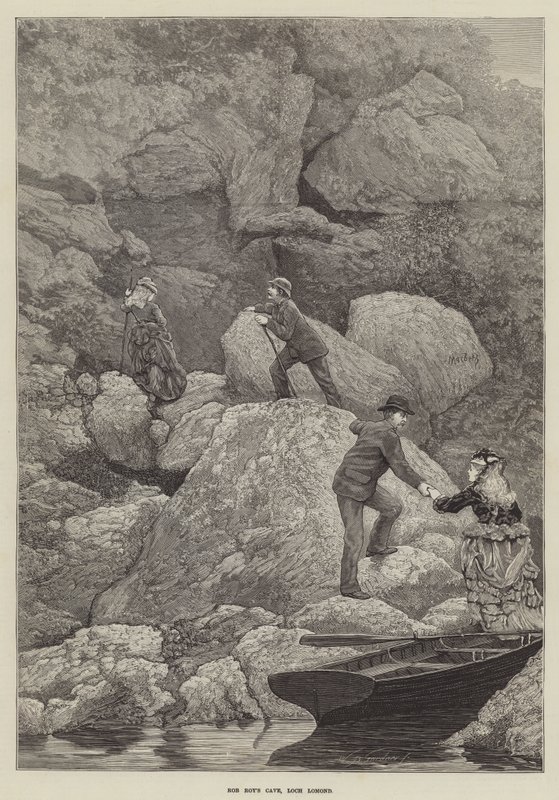 Rob Roys Höhle, Loch Lomond (Stich) von English School
