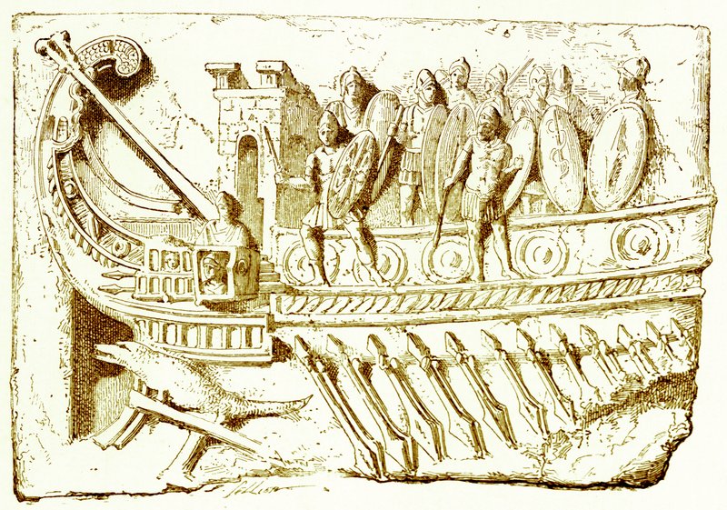 Römische Galeere, Illustration aus Geschichte Roms von Victor Duruy, veröffentlicht 1884 von English School