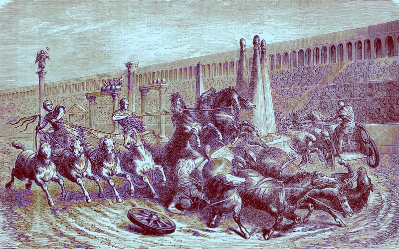 Römische öffentliche Spiele unter dem Imperium - das Wagenrennen im Zirkus, Illustration aus Die Illustrierte Geschichte der Welt, veröffentlicht um 1880 von English School