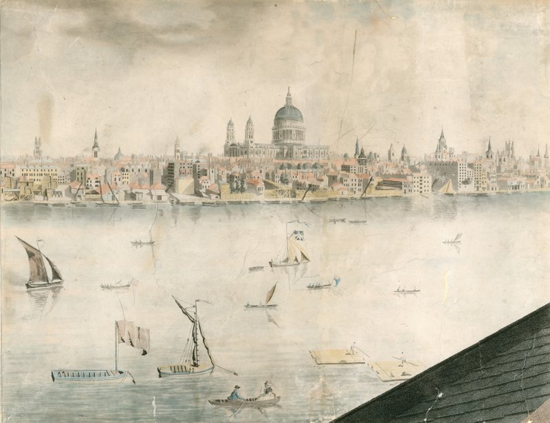 Dachansicht der St. Pauls Kathedrale, London, und der Themse von English School