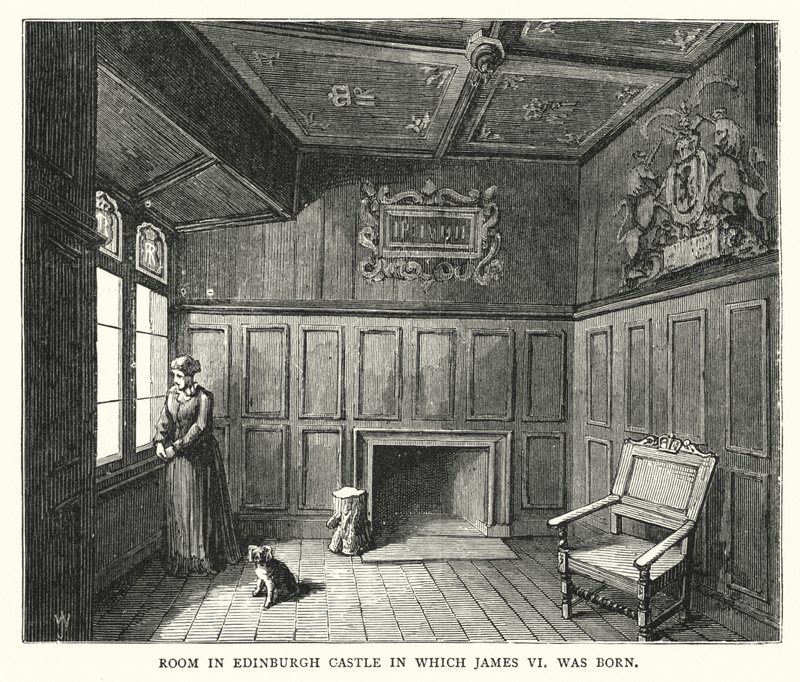 Zimmer im Edinburgh Castle, in dem James VI geboren wurde von English School