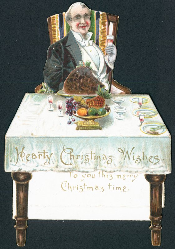 Dicker Mann am Tisch, Weihnachtskarte von English School