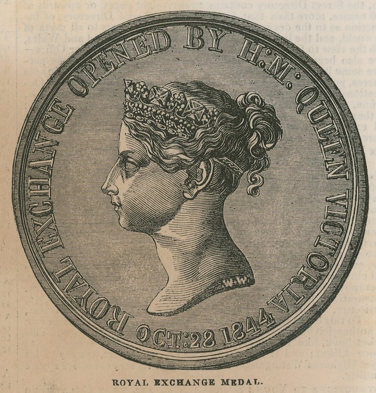Royal Exchange Medaille, geprägt zur Erinnerung an die Eröffnung der Royal Exchange im Jahr 1844 von English School