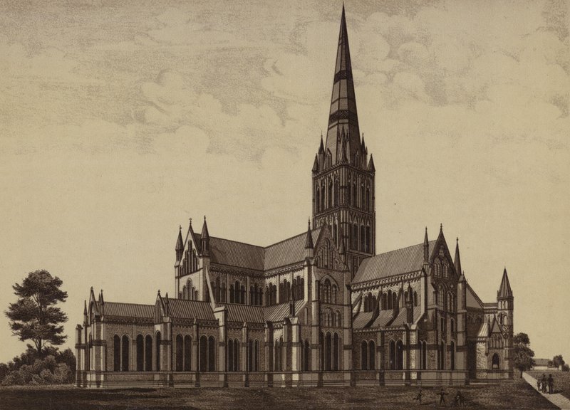 Kathedrale von Salisbury, von Nordosten von English School