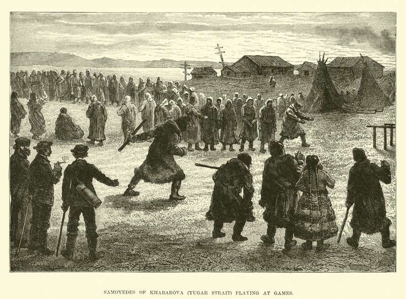 Samojeden von Khabarova (Yugar-Straße) beim Spielen von English School