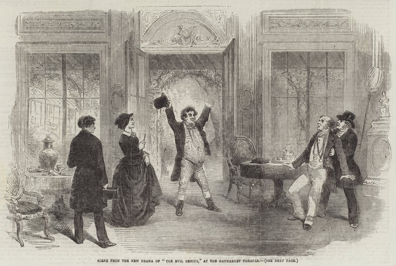 Szene aus dem neuen Drama "Das böse Genie" im Haymarket Theatre (Gravur) von English School