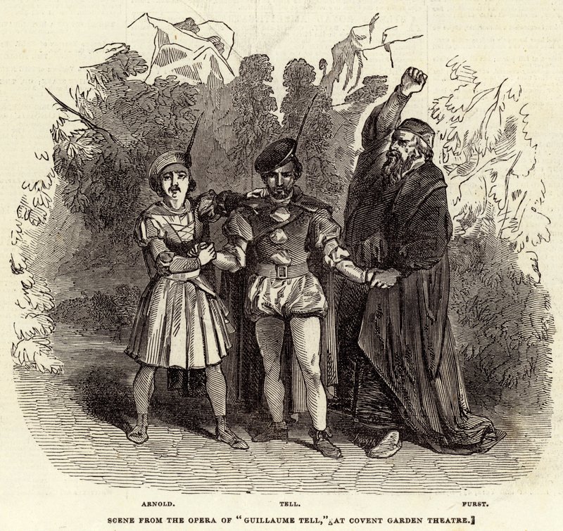 Szene aus der Oper "Guillaume Tell" im Covent Garden Theatre (Stich) von English School
