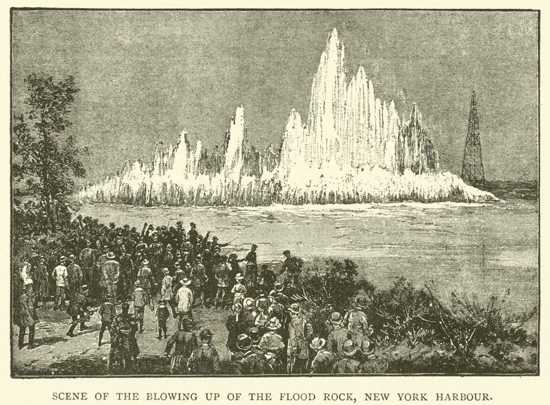 Szene der Sprengung des Flood Rock, New Yorker Hafen (Gravur) von English School