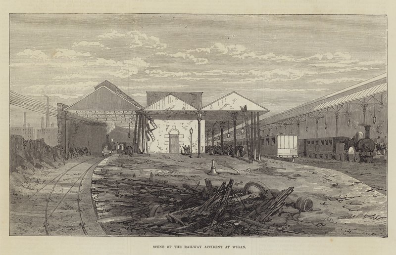 Szene des Eisenbahnunfalls in Wigan (Stich) von English School