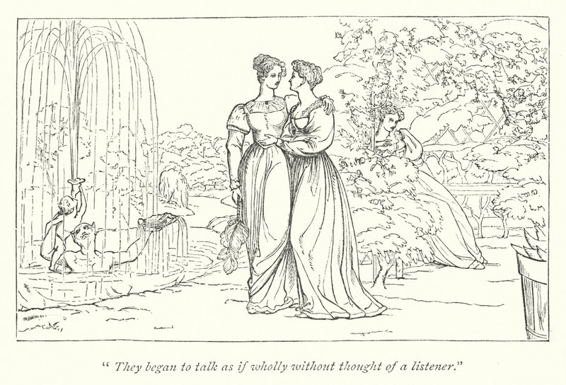 Shakespeares Viel Lärm um nichts; Hero und Ursula diskutieren Beatrices Charakter in ihrem Beisein von English School