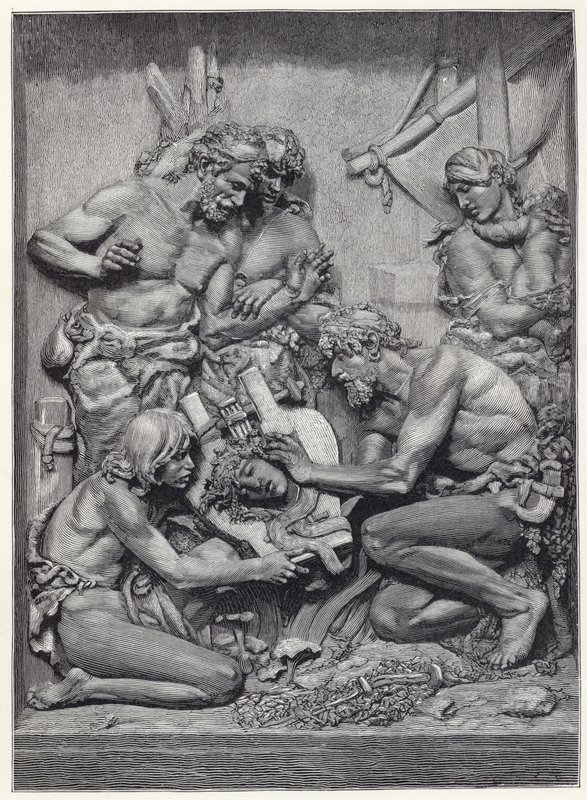 Hirten entdecken den Kopf des Orpheus, vom Basrelief von M. Cordonnier von English School
