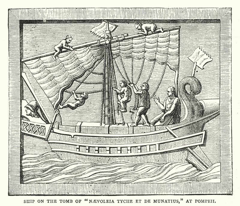 Schiff auf dem Grab von "Naevoleia Tyche et de Munatius" in Pompeji von English School