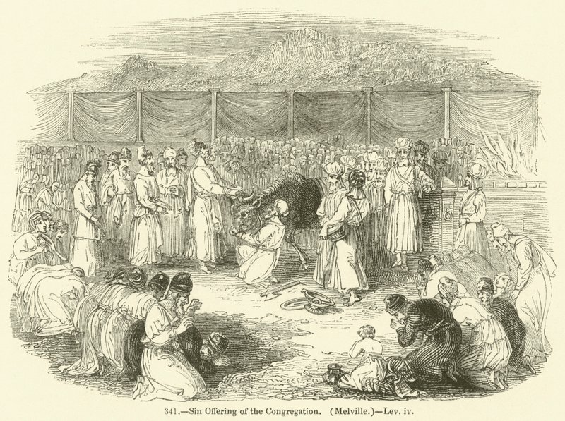Sündopfer der Gemeinde, Melville, Levitikus iv (Stich) von English School