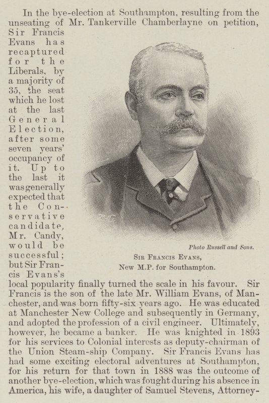 Sir Francis Evans, neuer Abgeordneter für Southampton (Stich) von English School