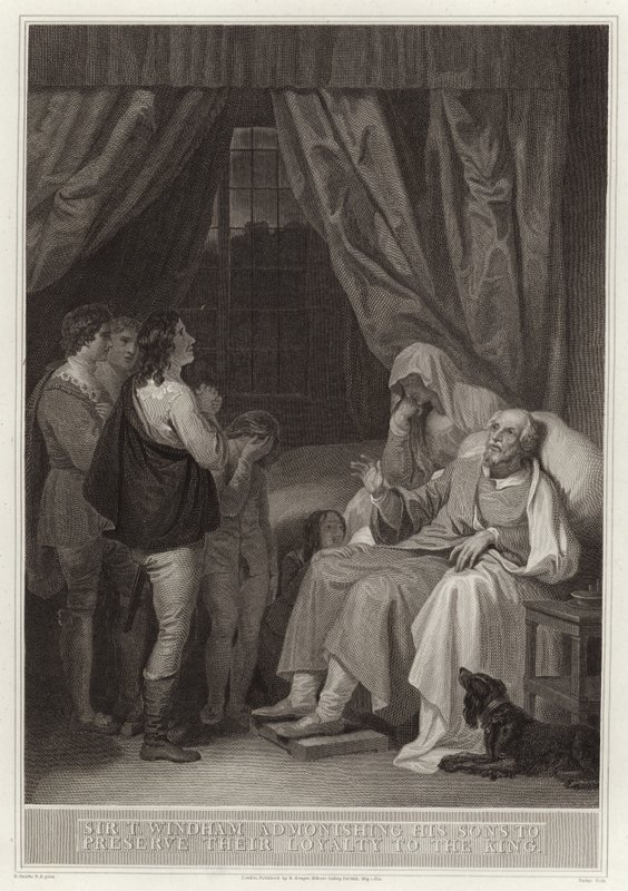 Sir Thomas Windham ermahnt seine Söhne, ihre Loyalität zum König zu bewahren von English School