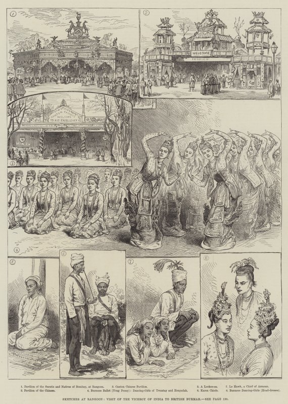 Skizzen in Rangoon, Besuch des Vizekönigs von Indien in Britisch-Burma (Stich) von English School