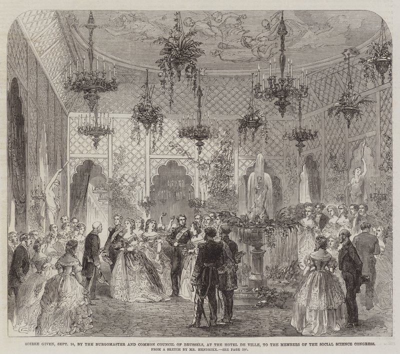 Soiree am 24. September, gegeben vom Bürgermeister und Stadtrat von Brüssel im Hotel de Ville für die Mitglieder des Sozialwissenschaftlichen Kongresses (Stich) von English School