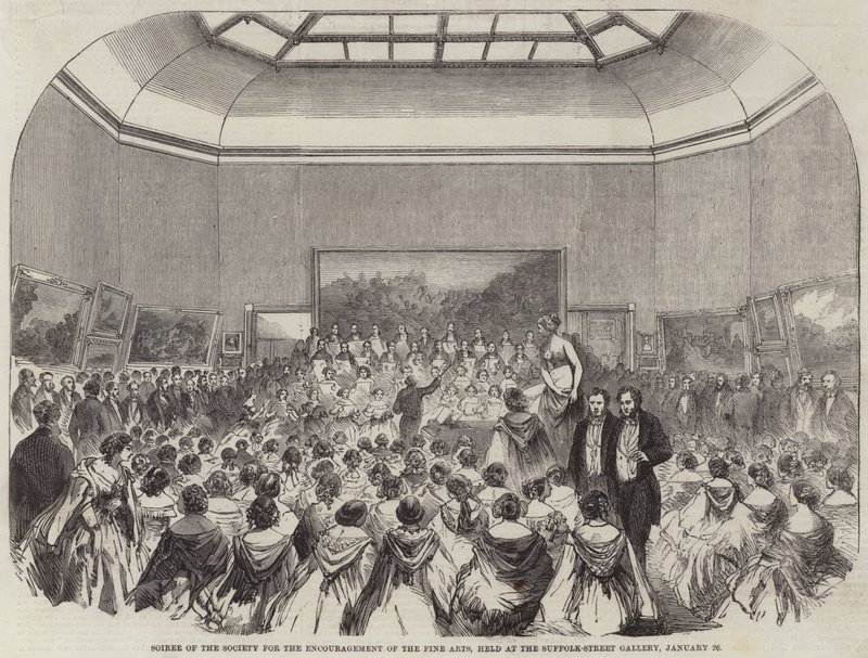 Soiree der Gesellschaft zur Förderung der Schönen Künste, abgehalten in der Suffolk-Street-Galerie, 26. Januar (Stich) von English School