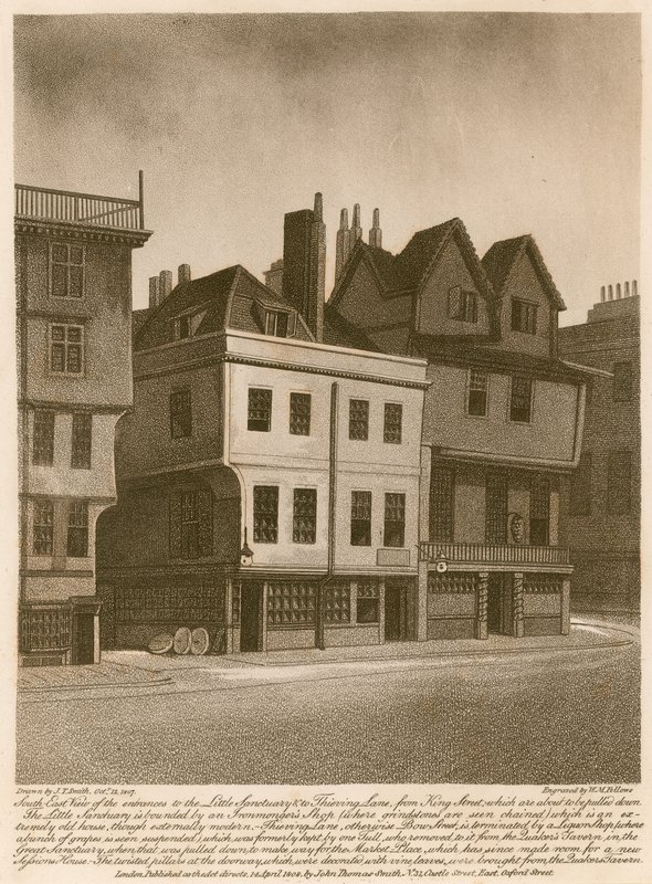 Südostansicht der Eingänge zu Little Sanctuary und Thieving Lane von der King Street von English School