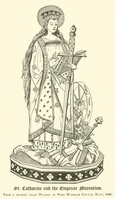 St. Katharina und der Kaiser Marentius (Gravur) von English School