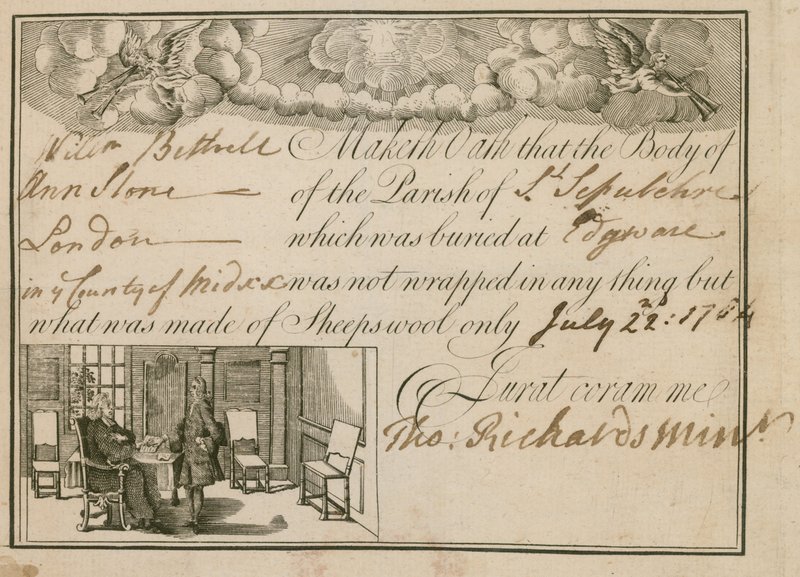 Erklärung, dass Ann Slone in Schafwolle begraben wurde, 1784 von English School