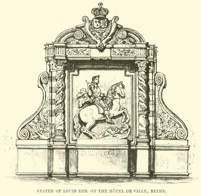 Statue von Ludwig XIII, am Hotel de Ville, Reims (Stich) von English School