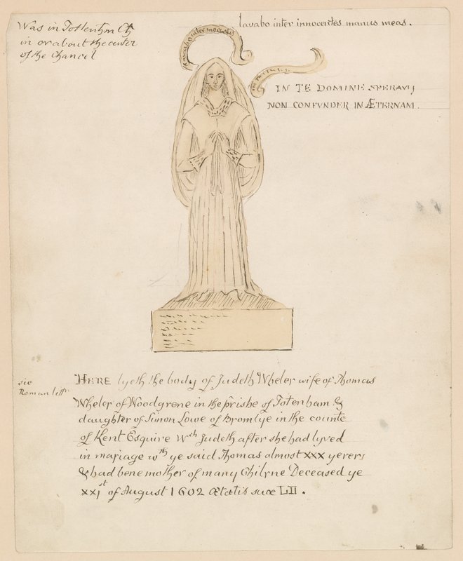 Statue, Grab von Judeth Wheler, gestorben am 21. August 1602 (Tinte auf Papier) von English School