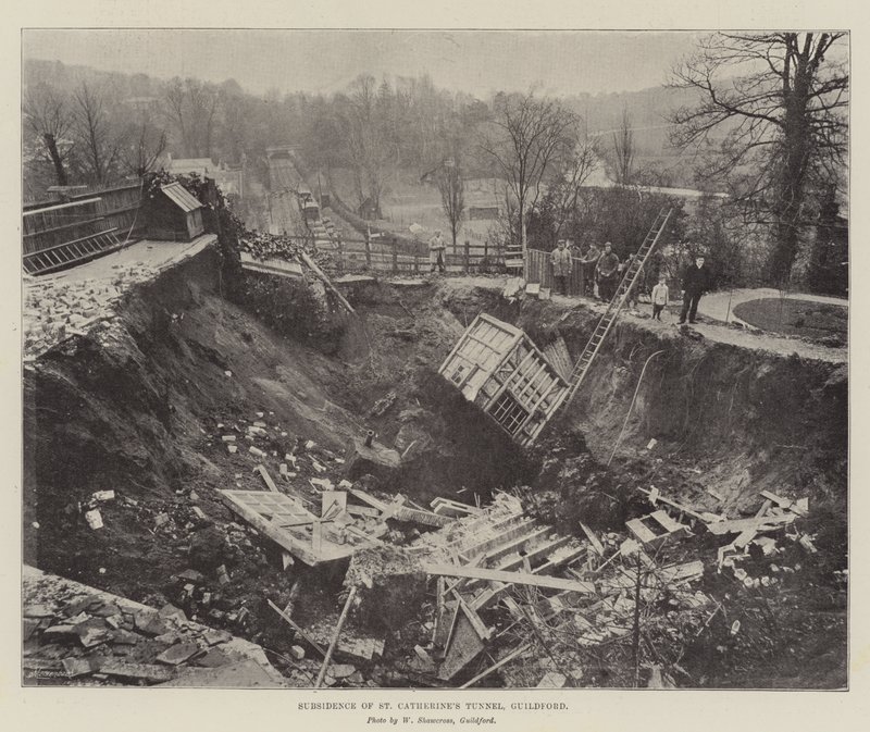 Absenkung des St. Catherine-Tunnels, Guildford (Gravur) von English School