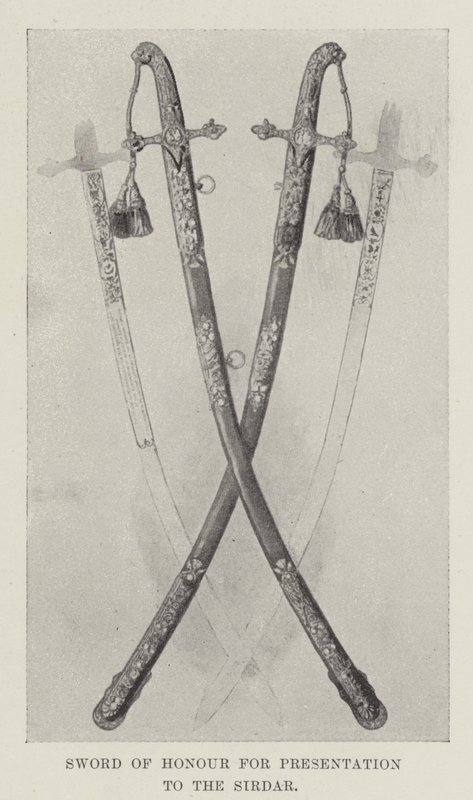 Ehrenschwert zur Übergabe an den Sirdar (Lithografie) von English School