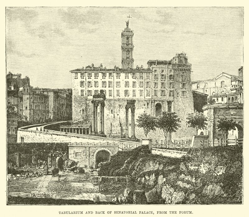 Tabularium und Rückseite des Senatorenpalastes, vom Forum aus von English School