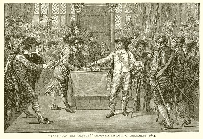 Nehmt dieses Spielzeug weg! Cromwell löst das Parlament auf, 1654 von English School