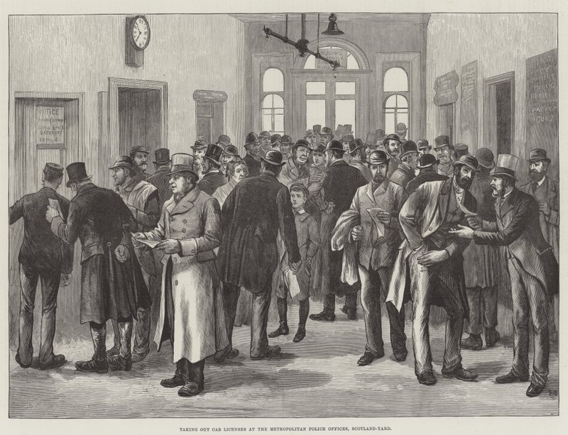 Erwerb von Taxilizenzen bei den Metropolitan Police Offices, Scotland Yard (Stich) von English School