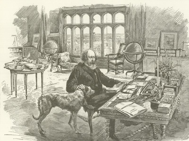 Tennyson in seiner Bibliothek von English School