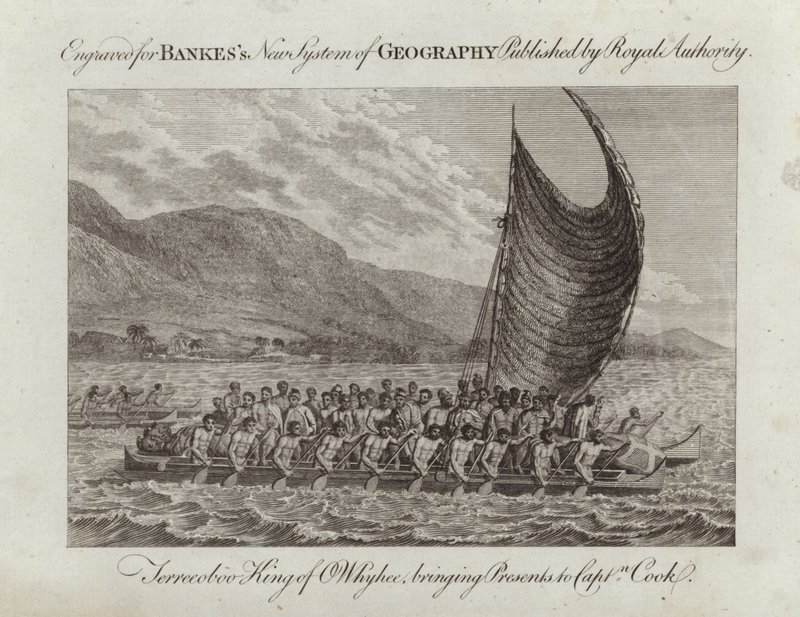 Terreeoboo König von Whyhee bringt Geschenke zu Captain Cook von English School