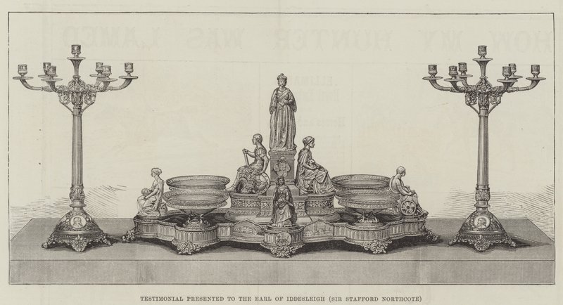 Testimonial präsentiert an den Earl of Iddesleigh (Sir Stafford Northcote) (Gravur) von English School