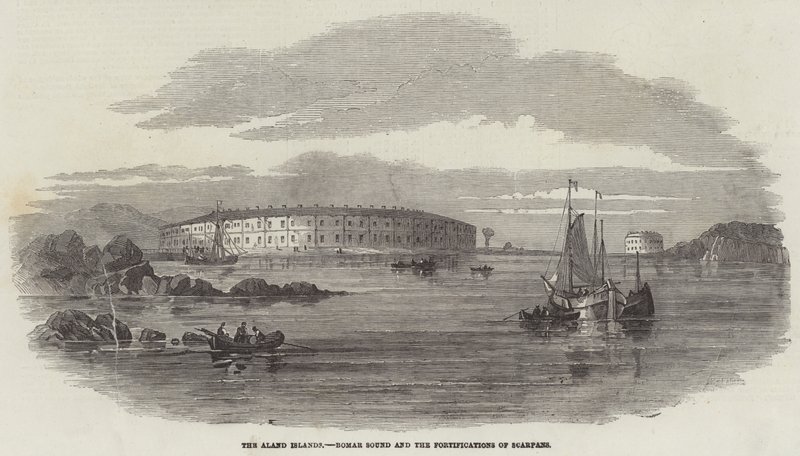 Die Åland-Inseln, Bomarsund und die Befestigungen von Scarpans (Gravur) von English School