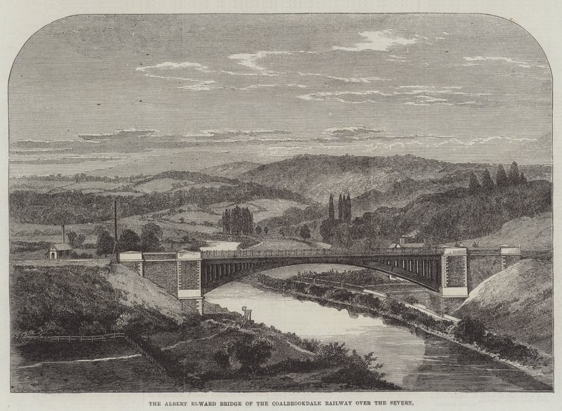 Die Albert Edward Brücke der Coalbrookdale Railway über den Severn (Stich) von English School