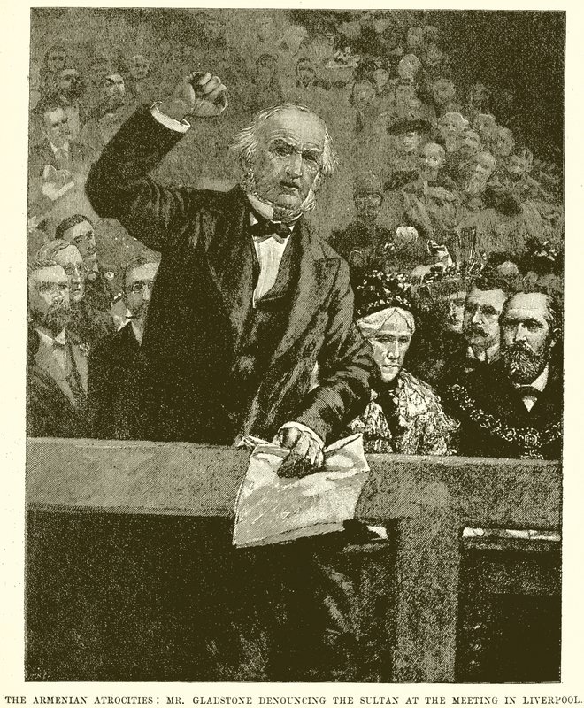 Die armenischen Gräueltaten: Mr. Gladstone verurteilt den Sultan bei der Versammlung in Liverpool von English School