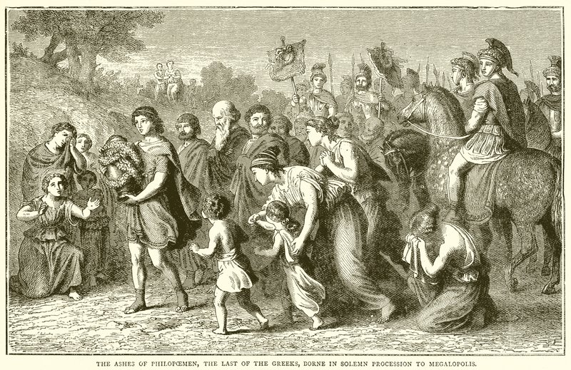 Die Asche von Philopoimen, dem letzten der Griechen, in feierlicher Prozession nach Megalopolis getragen von English School